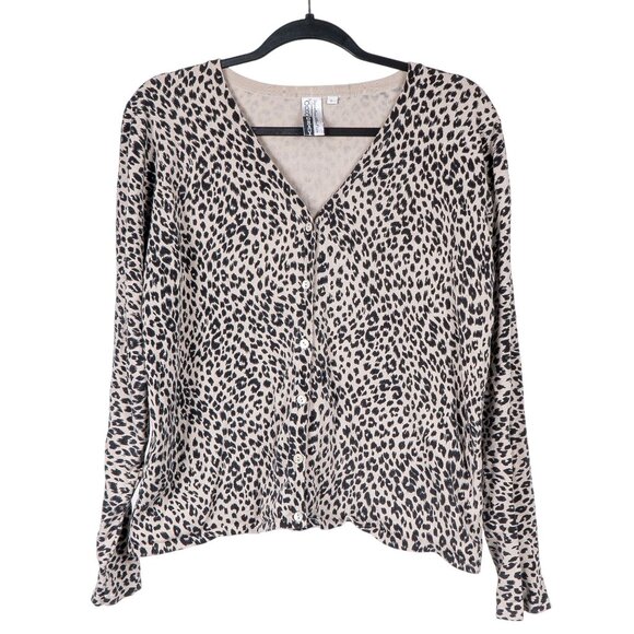 Anna Gray Cardigan L Womens Leopard Print VTG VNeck Silk Blend - Picture 1 of 5